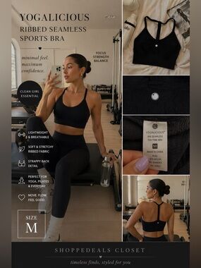 Yogalicious Ribbed Seamless Sports Bra Black Size M